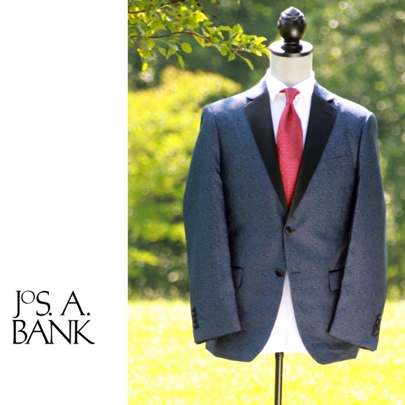 Jos A Bank Men's 44R Formal Dinner Jacket Blue Paisley Blazer Tuxedo Sport Coat - Picture 4 of 15
